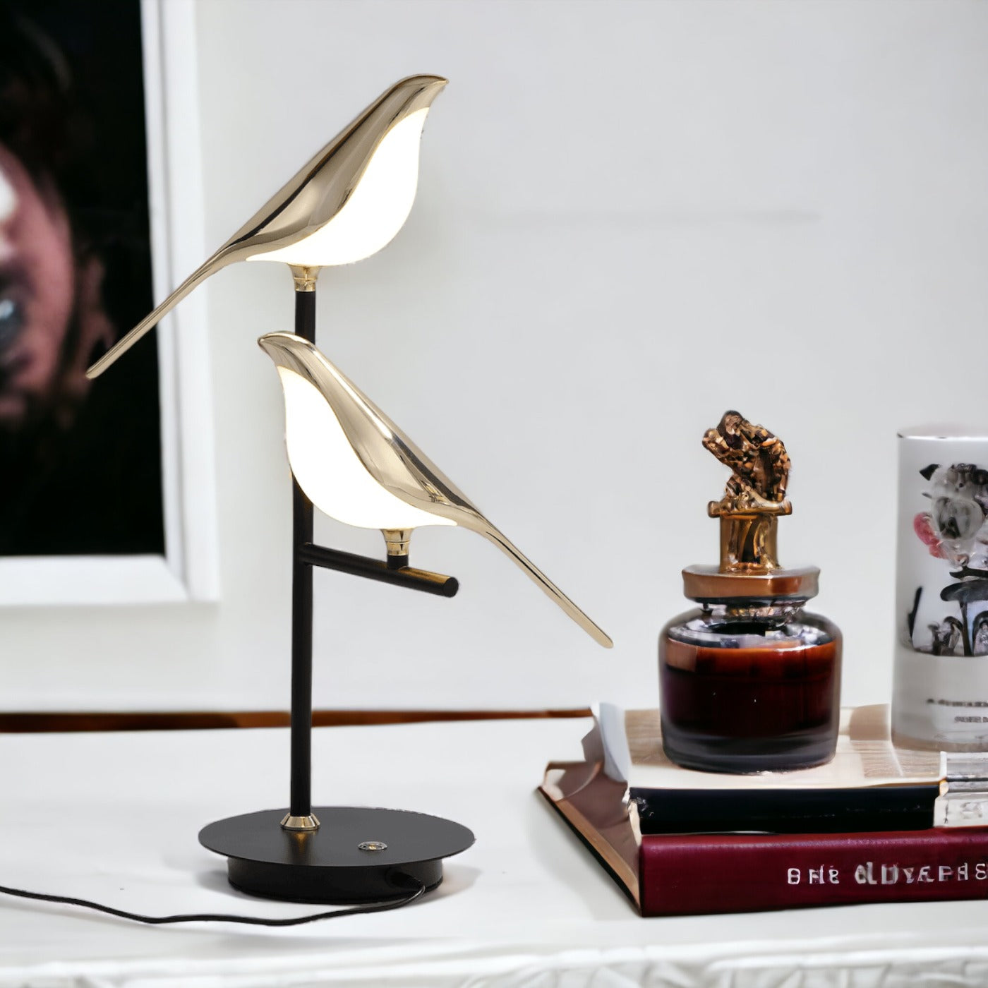 Table Lamp LED Gold Metal Bird Decorative Desk Light
