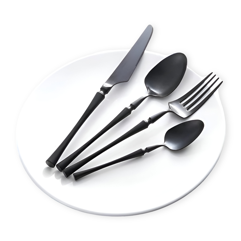 Flatware Set Black Stainless Steel with Gold Accents 4 or 16 Pieces