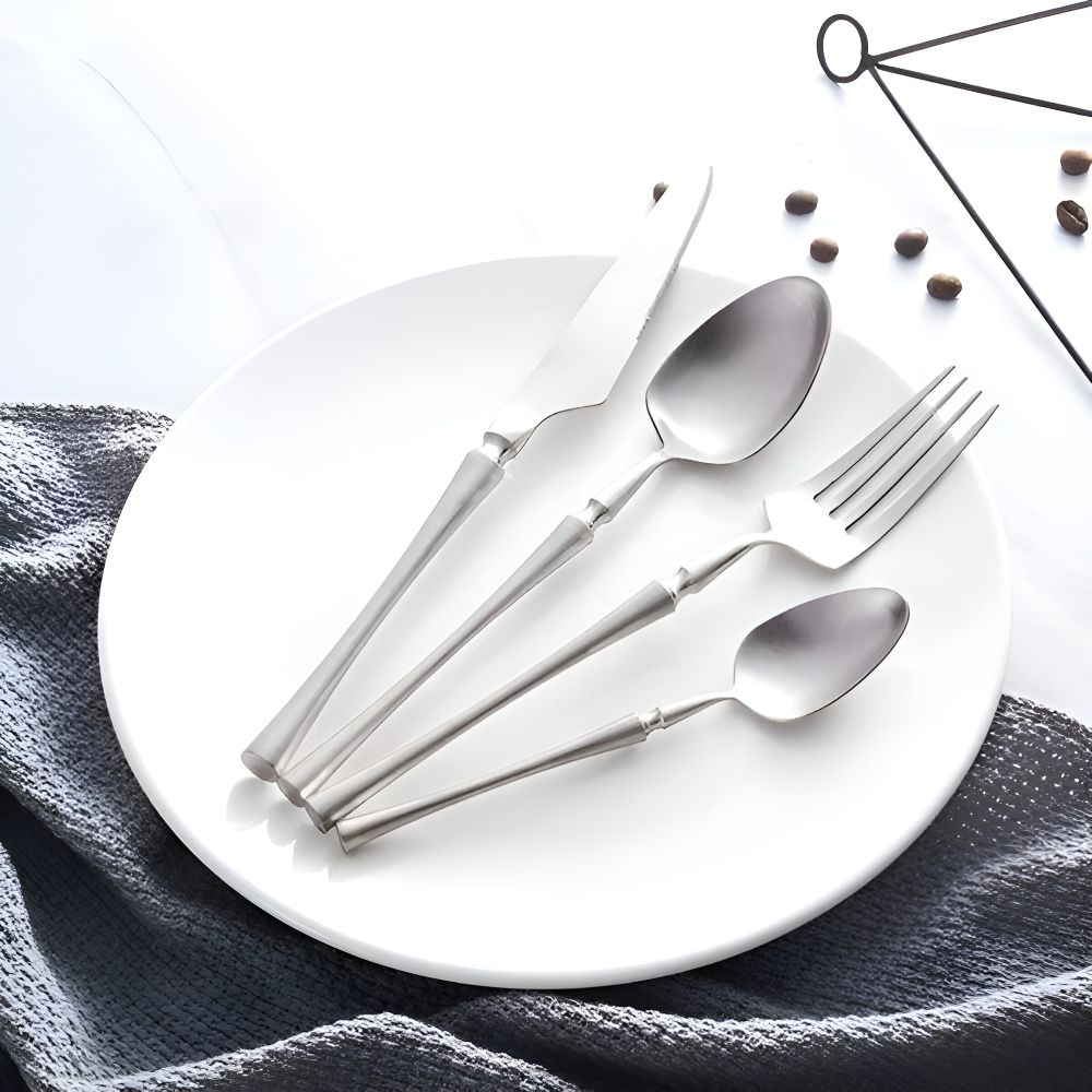 Flatware Set Black Stainless Steel with Gold Accents 4 or 16 Pieces