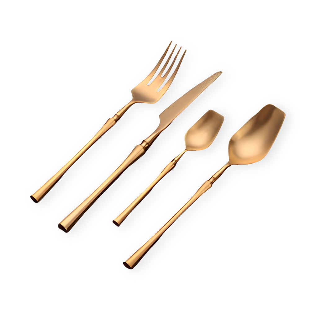 Flatware Set Black Stainless Steel with Gold Accents 4 or 16 Pieces