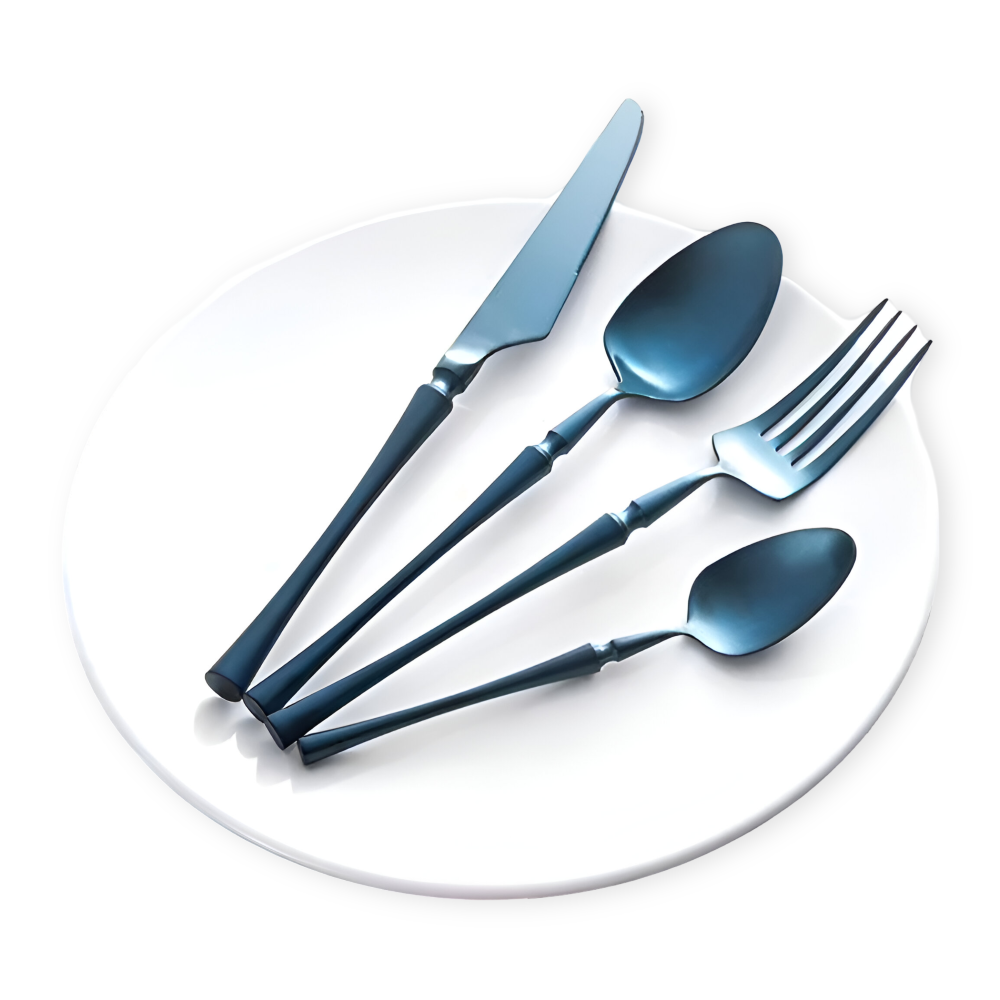 Flatware Set Black Stainless Steel with Gold Accents 4 or 16 Pieces