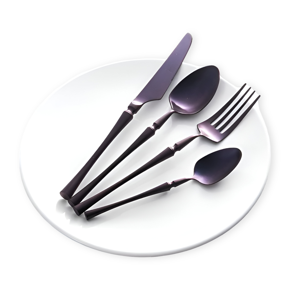Flatware Set Black Stainless Steel with Gold Accents 4 or 16 Pieces