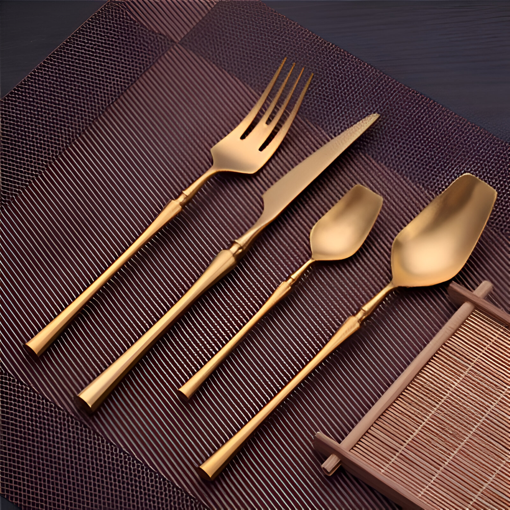 Flatware Set Black Stainless Steel with Gold Accents 4 or 16 Pieces