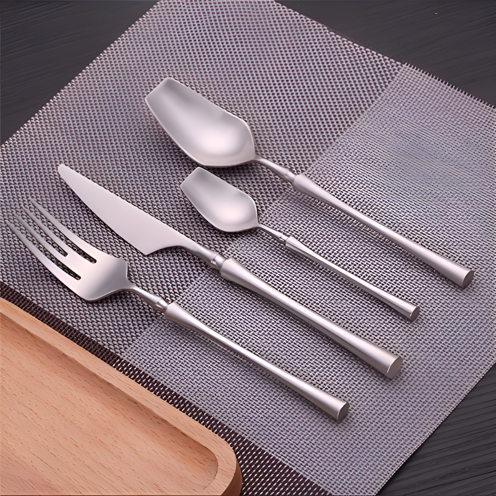 Flatware Set Black Stainless Steel with Gold Accents 4 or 16 Pieces